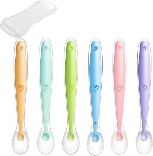 PandaEar Cucharas suaves de silicona para bebés | Alimentación de entrenamiento para niños pequeños y bebés | Paquete de 6 unidades sin BPA |