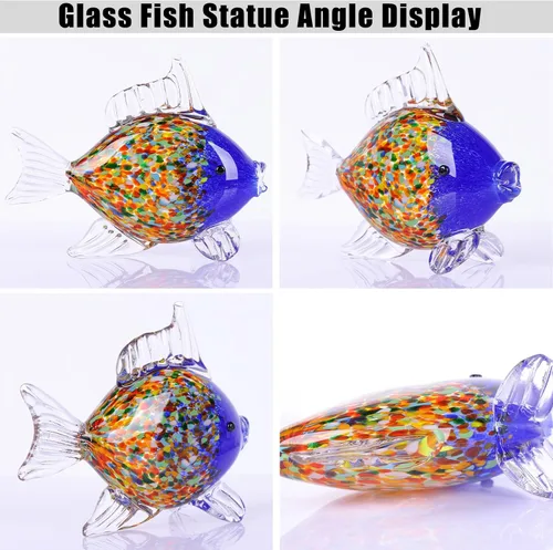 Miniatura 5 de Colorida figura de pez de vidrio soplado – Escultura de animales de arte azul para decoración del hogar en la costa del océano, adorno de pez