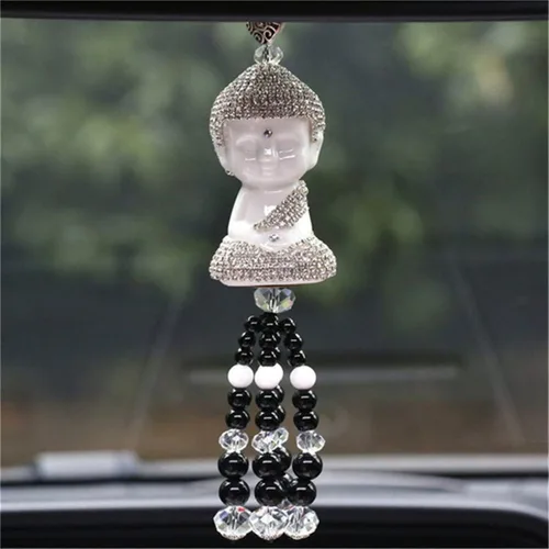 Miniatura 6 de Tathagata Buddha - Colgante de coche de porcelana blanca, adorno colgante de seguridad de la suerte, regalo para espejo retrovisor, accesorios