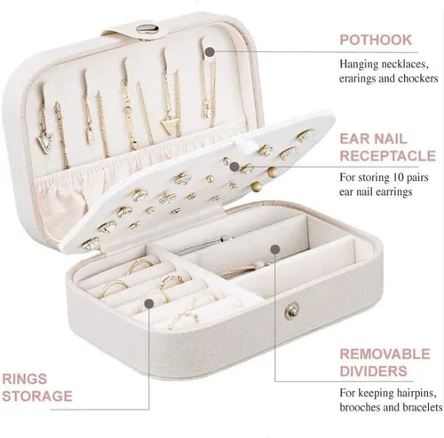 Miniatura 3 de Joyero de viaje para mujeres y niñas, pequeño organizador de joyas para aretes, anillos, collares, pulseras, estuche de joyería de doble capa