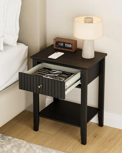 Miniatura 4 de Mesita de noche acanalada, mesita de noche de granja con 1 cajones, mesa auxiliar moderna de mediados de siglo, mesa auxiliar de noche para Negro