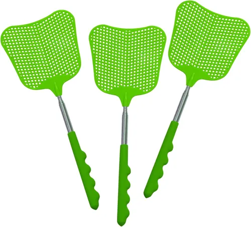 Wapodeai 3 matamoscas telescópico, matamoscas de plástico, matamoscas grandes que funcionan para interiores y exteriores (3 verdes)