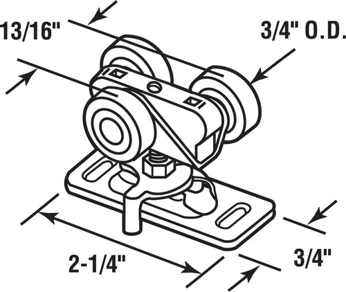Miniatura 2 de Prime-Line N 6847 - Ensamblaje de rodillo para puerta de bolsillo, 3/4 pulgadas, ruedas planas de plástico en soporte de acero (paquete de 2)