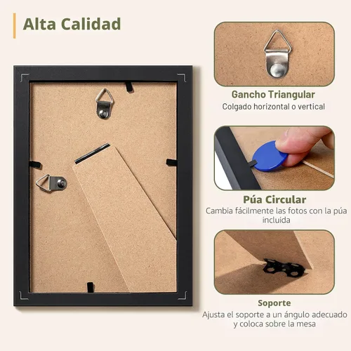 Miniatura 5 de HappyHapi Juego de 5 Marcos de Fotos de 4 x 6 Pulgadas, Marcos Negros para Mostrar Fotos de 3.5 x 5 Pulgadas con Alfombrilla o 4 x 6 Sin Ella, Juego
