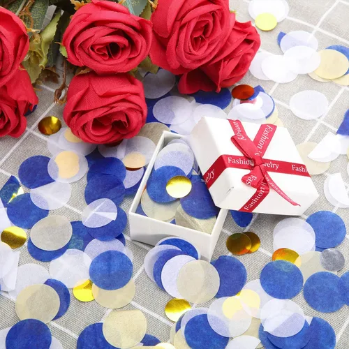 Miniatura 5 de TecUnite - Confeti redondo para decoración de bodas y fiestas de cumpleaños, 1.76 onzas Confeti de oro azul