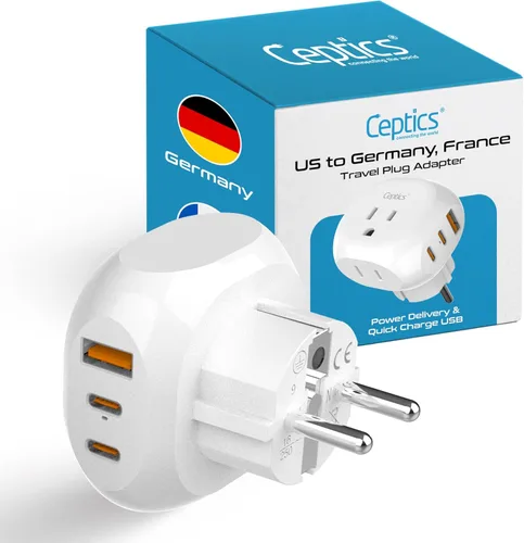 Miniatura 11 de Ceptics - Adaptador de enchufe de viaje para Reino Unido e Irlanda - 5 entradas con 20W PD-QC 3.1A USB-C dual y USB - Peso ligero - De EE. UU. a