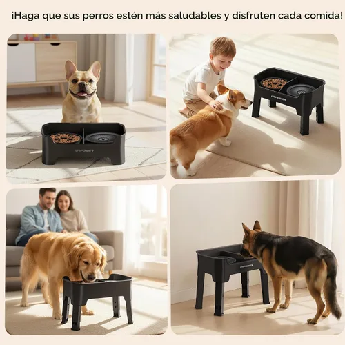 Miniatura 8 de URPOWER Tazones elevados para perros a prueba de desorden con soporte elevado de 4 alturas ajustables con cuenco de agua antiderrames y cuencos