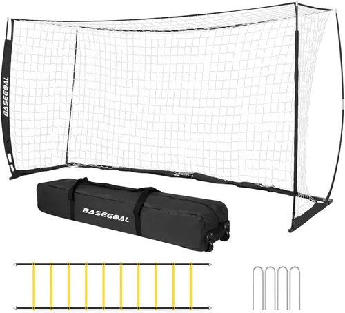 Miniatura 8 de BaseGoal Portería de Fútbol, Red de Fútbol, Porterías de Fútbol para Patio Trasero, con Marco de Lazo, Base Metálica Plegable y Escalera de Agilidad