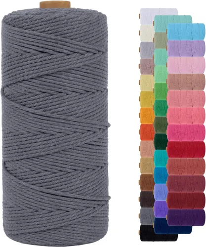 Miniatura 95 de Cuerda de macramé de 0.079 in para 219 yardas, cuerda de algodón natural para manualidades, hilo de cuerda de macramé de colores para colgar