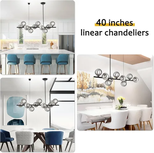 Miniatura 6 de Candelabros lineales para comedor de 10 luces, lámpara lineal moderna Sputnik, lámpara de techo Sputnik, luces de isla de 40 pulgadas para cocina