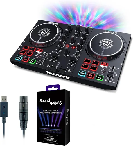 Miniatura 10 de Paquete de controlador DJ - Set DJ USB con luces de fiesta, 2 cubiertas, mezclador DJ, interfaz de audio y auriculares DJ - Numark Party Mix II