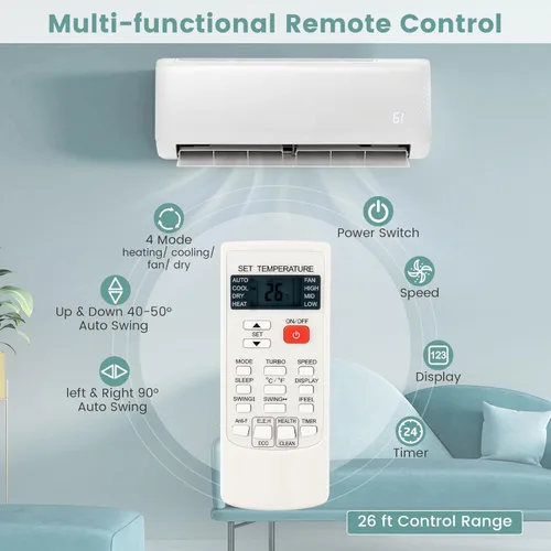 Miniatura 3 de RELAX4LIFE Mini sistema de aire acondicionado dividido/calefacción, 18000 BTU sin conductos mini aire acondicionado dividido con bomba de calor