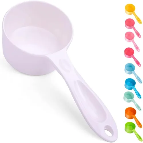 Super Design - Cuchara de 1 taza para comida de perro, cuchara medidora de melamina para contenedores para perros, gatos, pájaros y conejos, cuchara