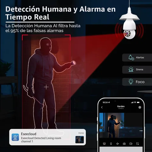 Miniatura 6 de Cámara de seguridad con bombilla de luz 2K 5G y 2.4G WiFi, cámaras de seguridad inalámbricas para exteriores e interiores, cámaras de bombilla
