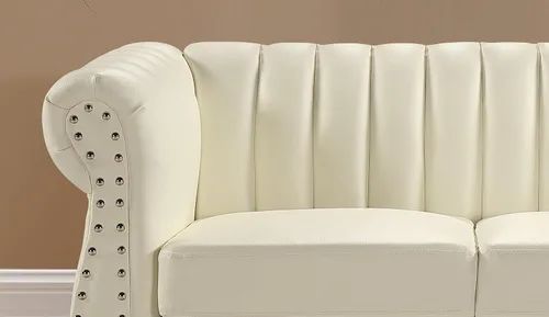 Miniatura 6 de Container Furniture Direct Sofá de piel sintética de 77 pulgadas inspirado en Chesterfield con diseño elegante, patas de calabaza y tapicería
