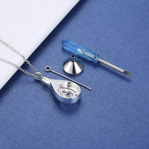 Miniatura 4 de Collar de urna de lágrima para cenizas, plata de ley 925, colgante de cremación azul conmemorativo, collar funerario, regalo de joyería