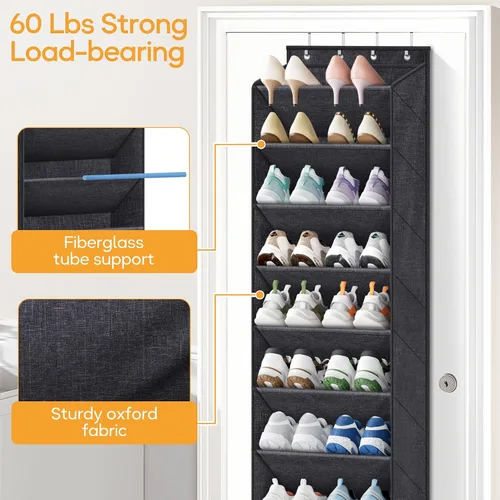 Miniatura 6 de KIMBORA Organizador de zapatos de 10 niveles sobre la puerta con bolsillos grandes, estante colgante para guardar zapatos en el armario, para 20