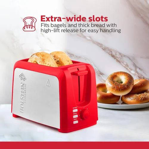 Miniatura 3 de Holstein Housewares Tostadora de 2 rebanadas con 7 ajustes de tostado, ranuras extra anchas, recalentamiento, descongelación, cancelación