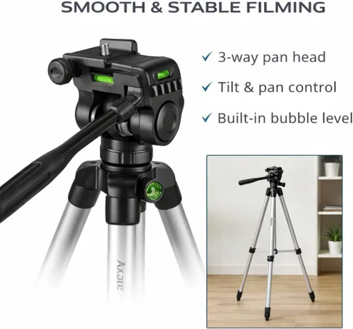 Miniatura 5 de Acuvar Trípode de teléfono de 50 pulgadas con soporte giratorio, filmación vertical y horizontal para iPhone y Android, trípode ligero de aluminio