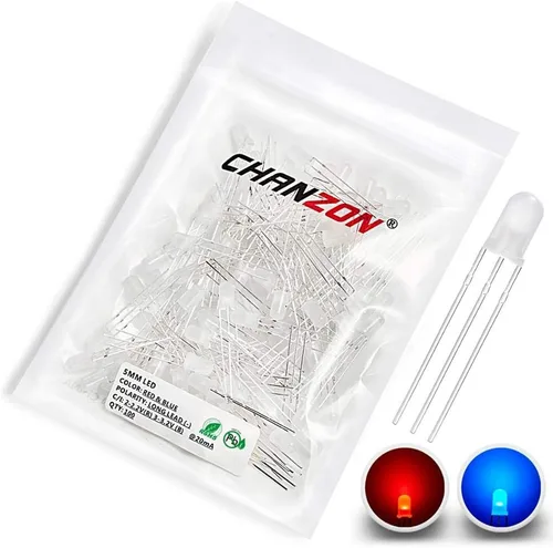 CHANZON 100 luces de diodo LED difusas rojas y azules de 0.197 in, cátodo común (esmerilado redondo bicolor) lámparas de bombilla de iluminación F)