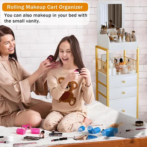 Miniatura 5 de Organizador de Carrito de Maquillaje con Espejo, Organizadores Grandes de Piso para el Cuidado de la Piel, Organizadores de Maquillaje - Organizador