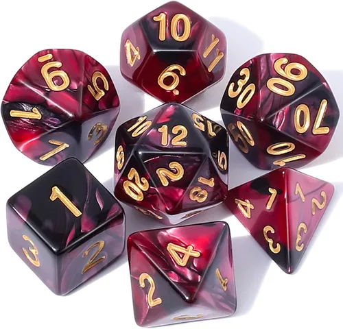 Miniatura 28 de CiaraQ DND - Juego de dados poliédricos con una bolsa de dados negra para juegos de mesa de rol D&D RPG MTG Rojo mezclado azul+purpurina