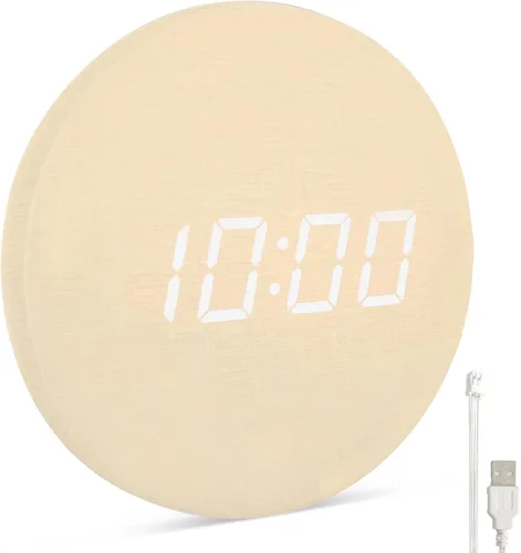 Reloj de pared digital LED minimalista, alimentado por USB, estilo Lenin beige, 12/24 horas, modo nocturno, reloj silencioso, decoración de