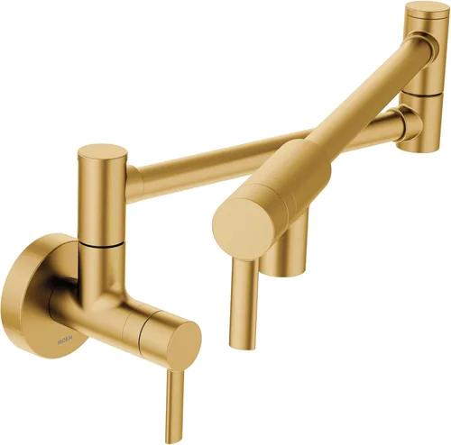 Moen Grifo de Montaje en Pared Moderno de Oro Cepillado con Brazo de Oscilación Plegable, Grifo de Cocina de Estufa de Doble Junta, S665BG