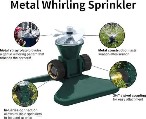 Miniatura 2 de Biswing Paquete de 2 aspersores de césped, rociadores cuadrados de metal resistente, riego de área grande de 360 grados, rociadores de agua