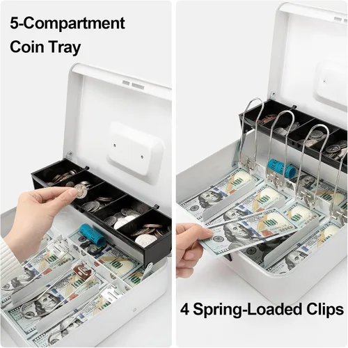 Miniatura 3 de Jssmst - Caja grande de seguridad de metal con bandeja para dinero; caja de dinero con cerradura de combinación, color blanco, SM-CB0511L Cerradura