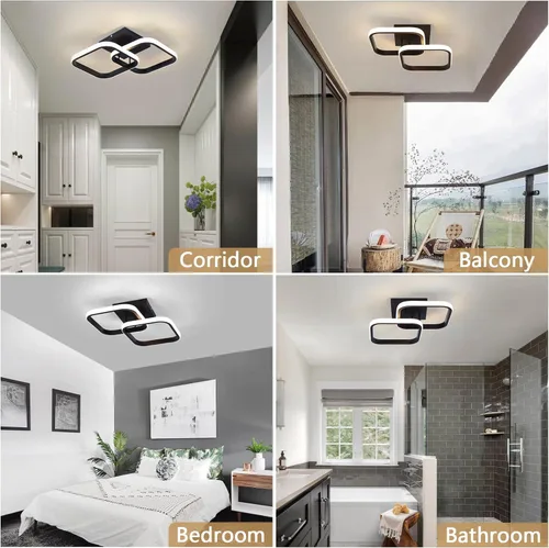 Miniatura 6 de CANEOE Luminaria de Techo LED, 4500K Luminarias Modernas para Pasillo Iluminación de Techo, Luces Cuadradas Negras Pegadas al Techo para Baño Negro