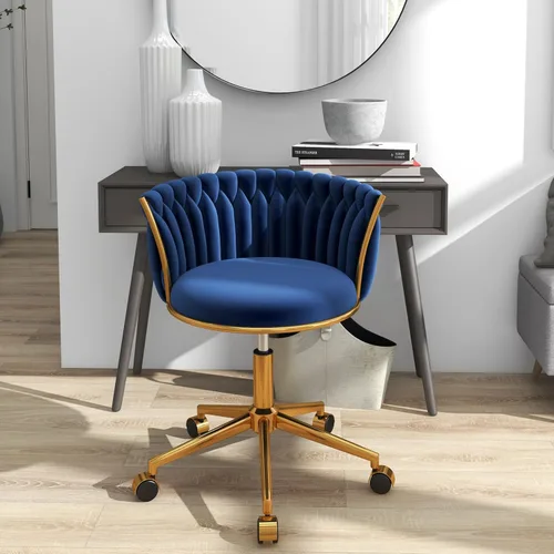 Miniatura 12 de Silla de escritorio de terciopelo, moderna silla de oficina con ruedas, sillón giratorio de tocador para el hogar con respaldo tejido, asiento