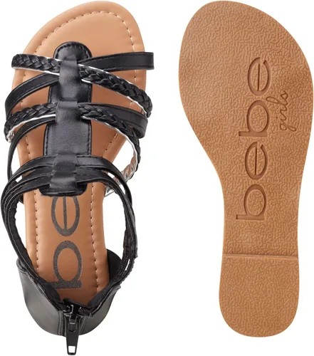 Miniatura 5 de bebe Sandalias para niñas pequeñas, sandalias de gladiador con correas de cuero sintético y cremallera en el talón, Negro