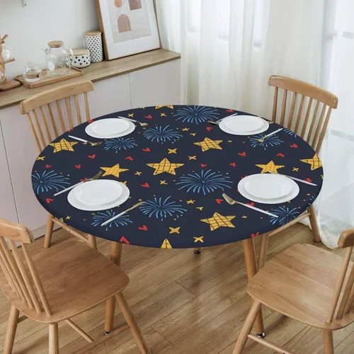 Miniatura 36 de Futterya Decorative Round Tablecloth Fitted Elastic Waterproof Table Cloth Cover Stretch Table Pad Cover for Parties Weddings Banquet Outdoor Events