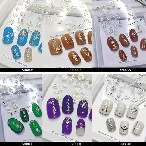 Miniatura 6 de 20 hojas de calcomanías de uñas 3D, diseño de oro/diamante, lujosas calcomanías de uñas autoadhesivas con relieve, calcomanías de uñas de flores