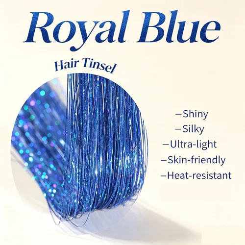 Miniatura 3 de Celinebella 6 extensiones de cabello con clip de mezcla de color rojo, plateado y azul, 6 unidades, resistentes al calor, para mujeres, 17-Azul