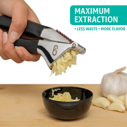 Miniatura 5 de Juego de prensa de ajo, trituradora y picadora de ajo resistente al óxido con asas ergonómicas, prensa manual de ajo fácil de apretar, cepillo