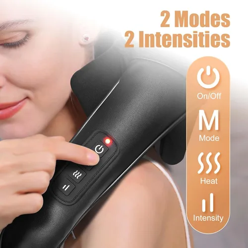 Miniatura 5 de MASGRE Masajeador Shiatsu de espalda y cuello, masajeador de hombros inalámbrico con calor, almohada eléctrica de masaje de tejido profundo 3D