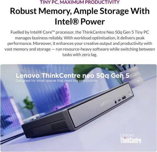 Miniatura 3 de Lenovo ThinkCentre neo 50q Gen 5 Mini PC de sobremesa, Intel Core i5-13420H de 8 núcleos, 8 GB DDR5 RAM, 512 GB SSD, WiFi 6E, Bluetooth 5.3