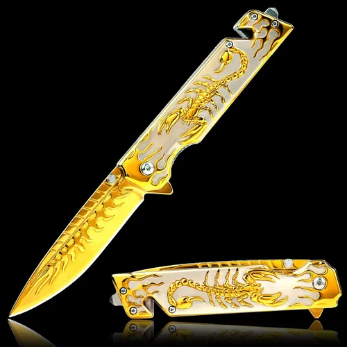Miniatura 7 de Vividstill Cuchillo de bolsillo para hombres, cuchillo plegable arcoíris genial con patrón en relieve 3D, gran regalo de cuchillo EDC para hombres