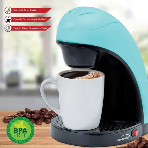 Miniatura 6 de Brentwood TS-112BL Cafetera de una sola porción con taza (azul)