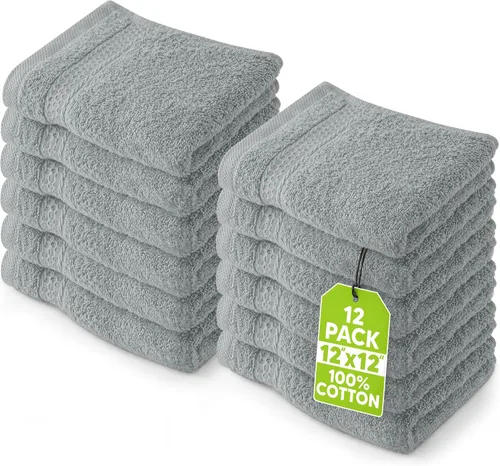Utopia Towels Juego de 12 toallas pequeñas (12 x 12 pulgadas), 100% algodón hilado en anillo, altamente absorbentes y suaves al tacto, esenciales