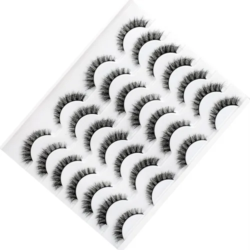 Miniatura 297 de Pooplunch - Pestañas postizas finas de visón sintético, estilo ojo de gato, naturales, cruzadas, tipo racimo, efecto 8D de volumen, tiras