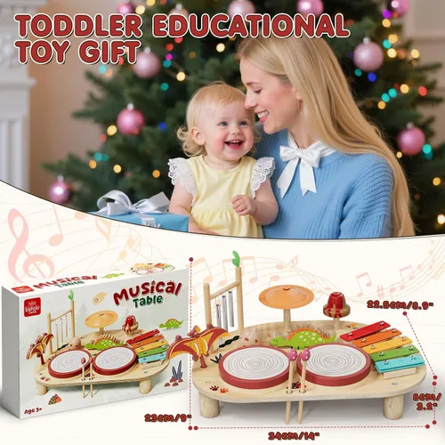 Miniatura 7 de Lehoo Castle Juego de batería para bebé, instrumentos musicales de madera, juguetes Montessori para niños pequeños de 1 a 3 años, juego de percusión