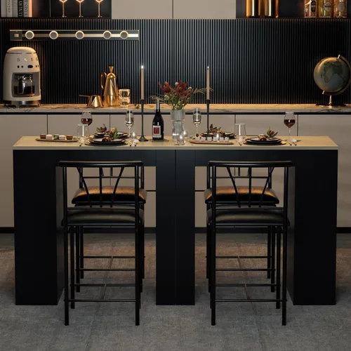 Miniatura 5 de VECELO Juego pequeño de mesa de bar y sillas altas para cocina, rincón de desayuno con taburetes/Juego de comedor para 2, estantes