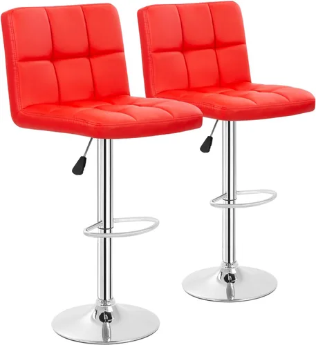 Miniatura 12 de BestOffice Juego de 2 taburetes de bar ajustables de piel sintética, taburetes de mostrador modernos con respaldo y reposapiés, taburetes de bar