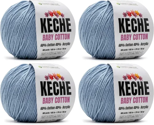 Miniatura 62 de Keche Hilo de algodón, 60% algodón, 40% hilo acrílico, hilo de algodón suave para crochet y tejer, hilo amigurumi, 1 madeja/bola, 1.76 onzas (50g)