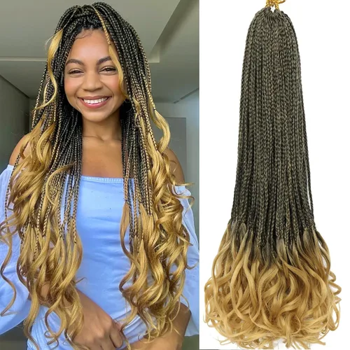 Miniatura 46 de Trenzas de ganchillo rizadas francesas de 22 pulgadas, 8 paquetes, trenzas de caja diosa grises para mujeres, de ganchillo pre-trenzadas con Trenzas