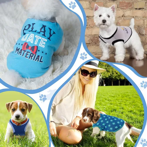 Miniatura 6 de Sadnyy Paquete de 6 Camisetas de Invierno para Perro Macho, Ropa para Mascotas, Camiseta sin Mangas para Gatito, Camisetas con Letras para Perros