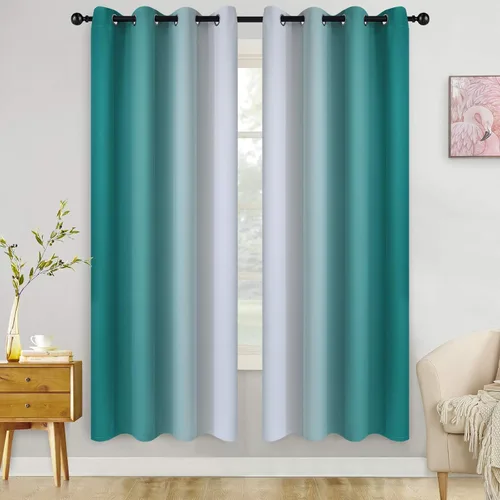 Miniatura 186 de COSVIYA Cortinas 100% Opacas Azul Degradado con Lazos Ajustables para Cocina Aislamiento Térmico Oscurecimiento de Habitación Cenefa con Bolsillo